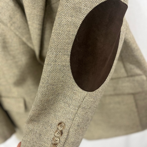 Roundtree & Yorke Wool Mohair Blazer Brown Elbow Patches Size 42S - Picture 7 of 7
